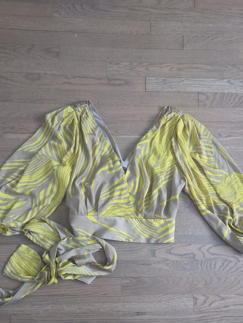 Banana Republic Yellow & Taupe Printed Wrap Crop Top
